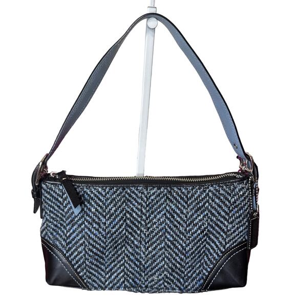 Y2K COACH Blue Wool Baguette Mini Purse Shoulder Bag - Picture 8 of 8